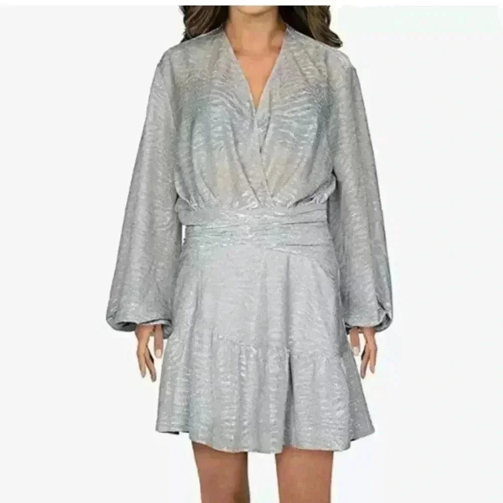 IRO Womens Metallic Ruffled Cocktail Mini Dress Size 34